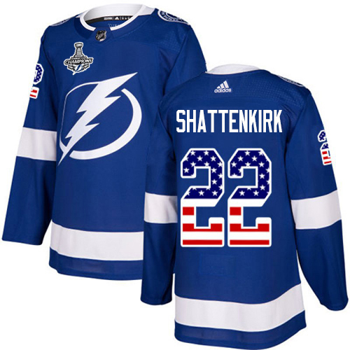 Adidas Tampa Bay Lightning Men #22 Kevin Shattenkirk Blue Home Authentic USA Flag 2020 Stanley Cup Champions Stitched NHL Jersey->tampa bay lightning->NHL Jersey